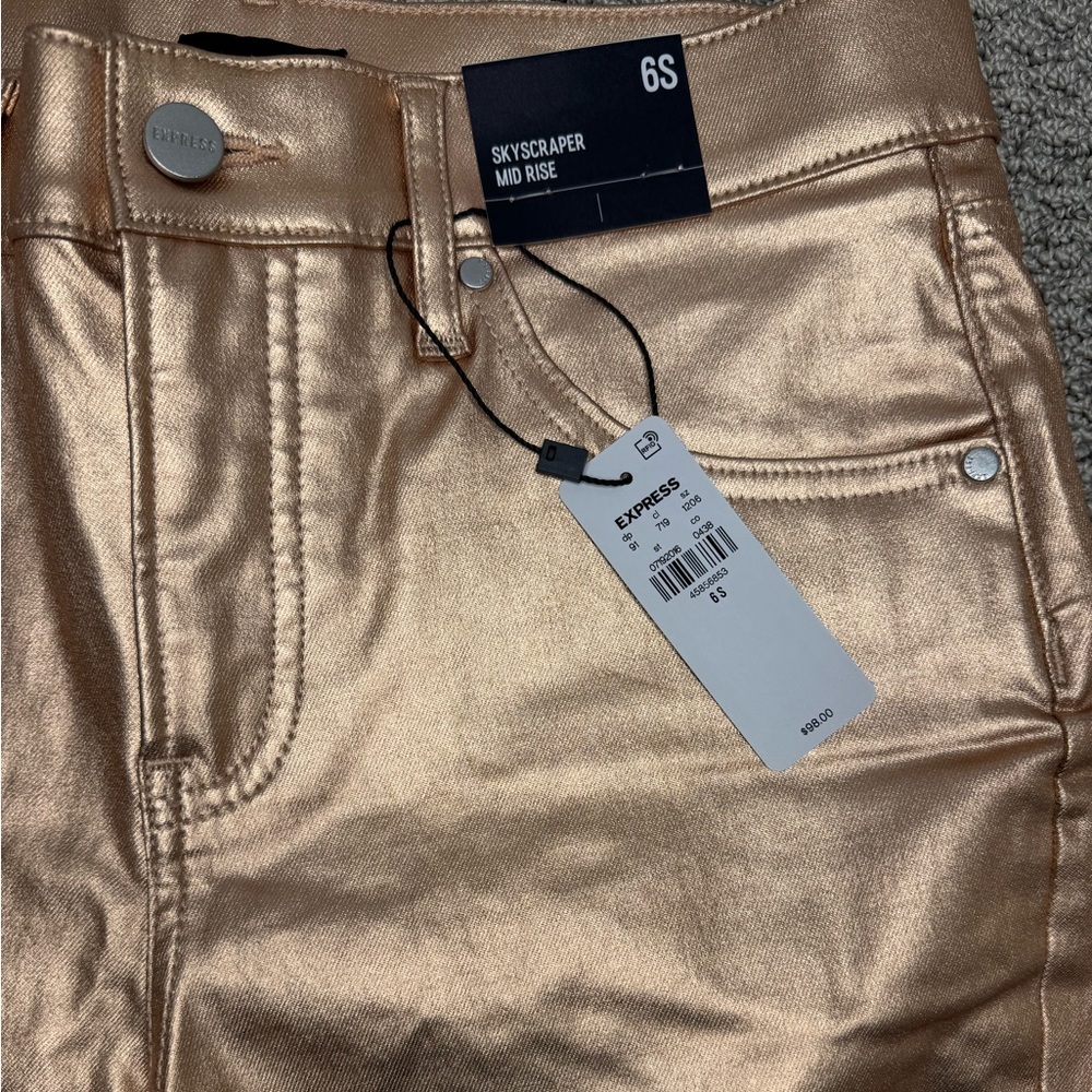 Express High Rise Metallic Rose Gold Jeans - Picture 5 of 9